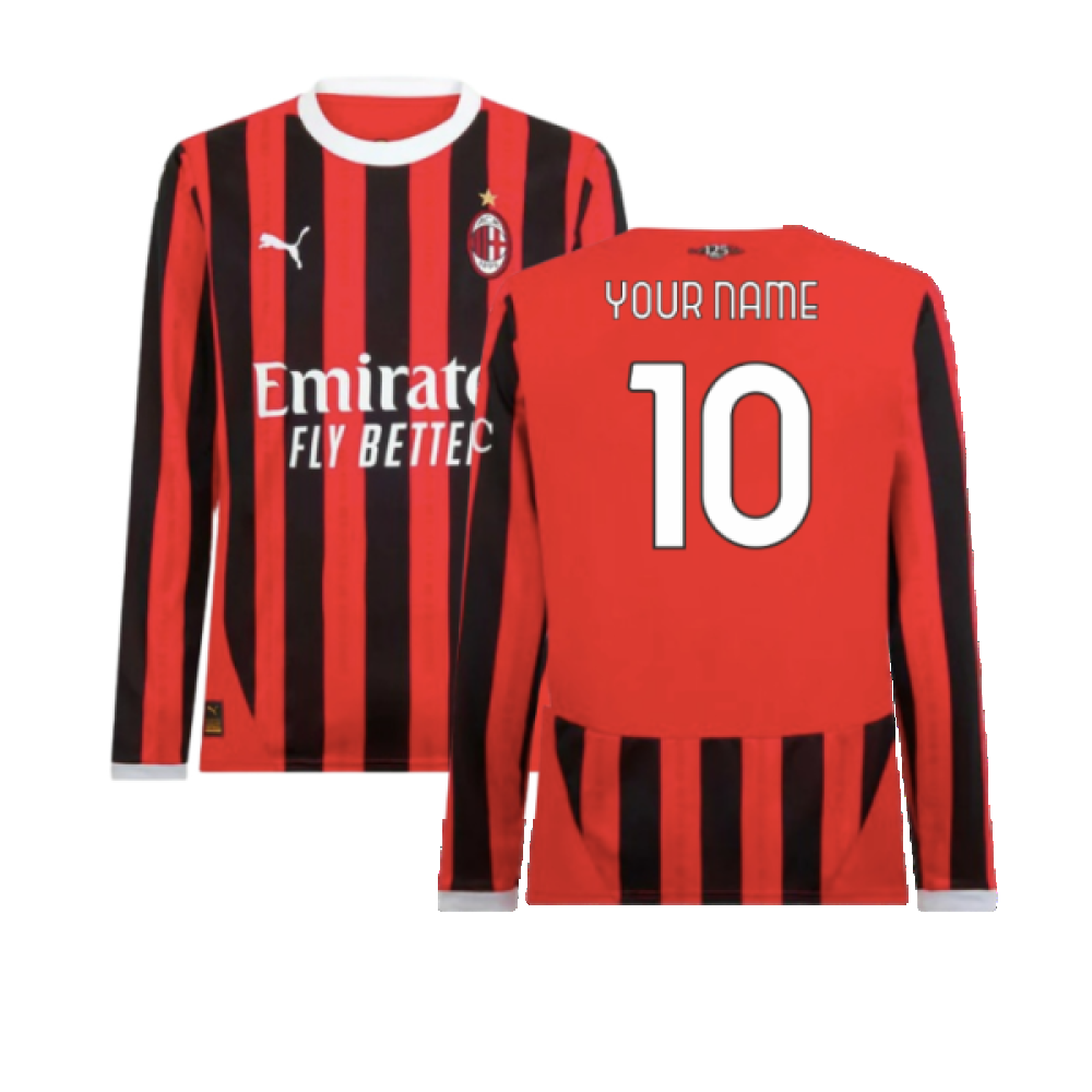 2024-2025 AC Milan Home Long Sleeve Shirt (Your Name)