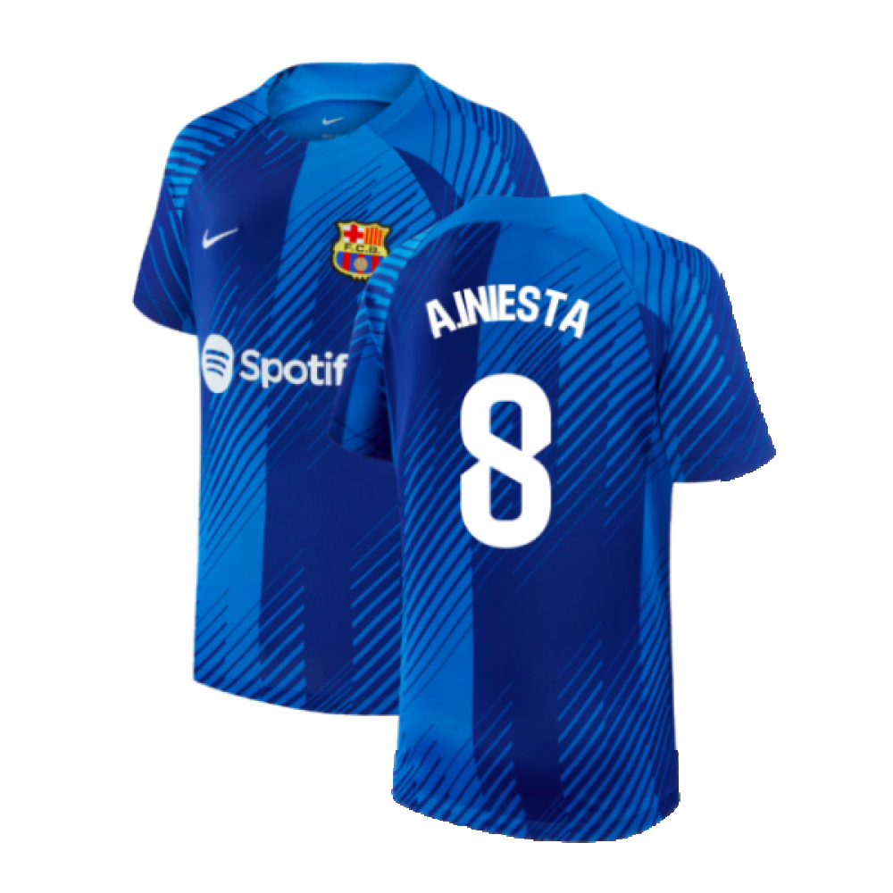 2024-2025 Barcelona Pre-Match Shirt (Blue) - Kids (A.Iniesta 8)