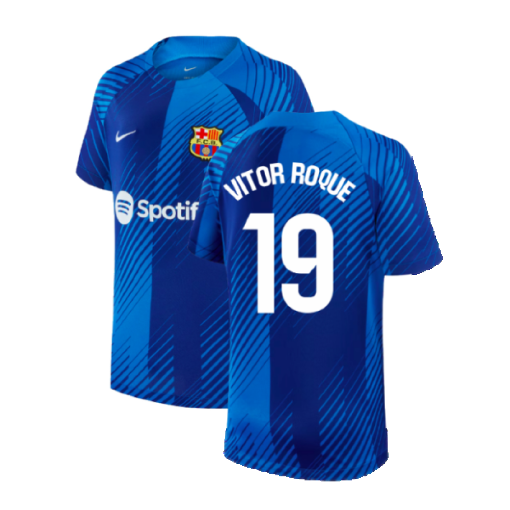 2024-2025 Barcelona Pre-Match Shirt (Blue) - Kids (Vitor Roque 19)