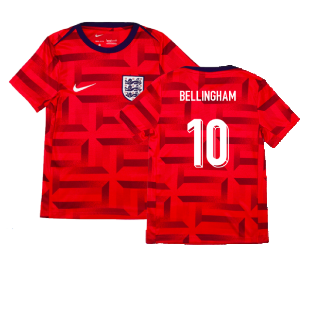 2024-2025 England Academy Pro Pre-Match Top (Siren Red) - Kids (Bellingham 10)