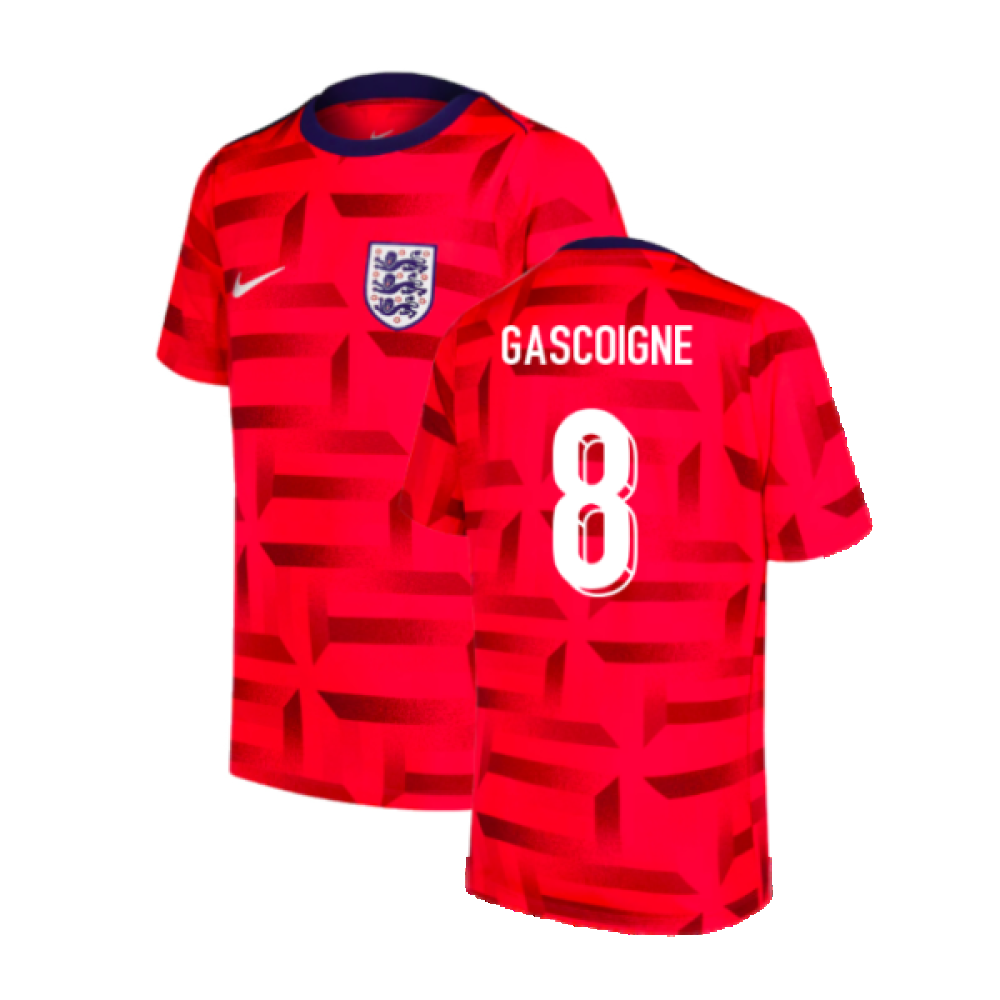 2024-2025 England Dri-FIT Pre-Match Shirt (Red) (Gascoigne 8)