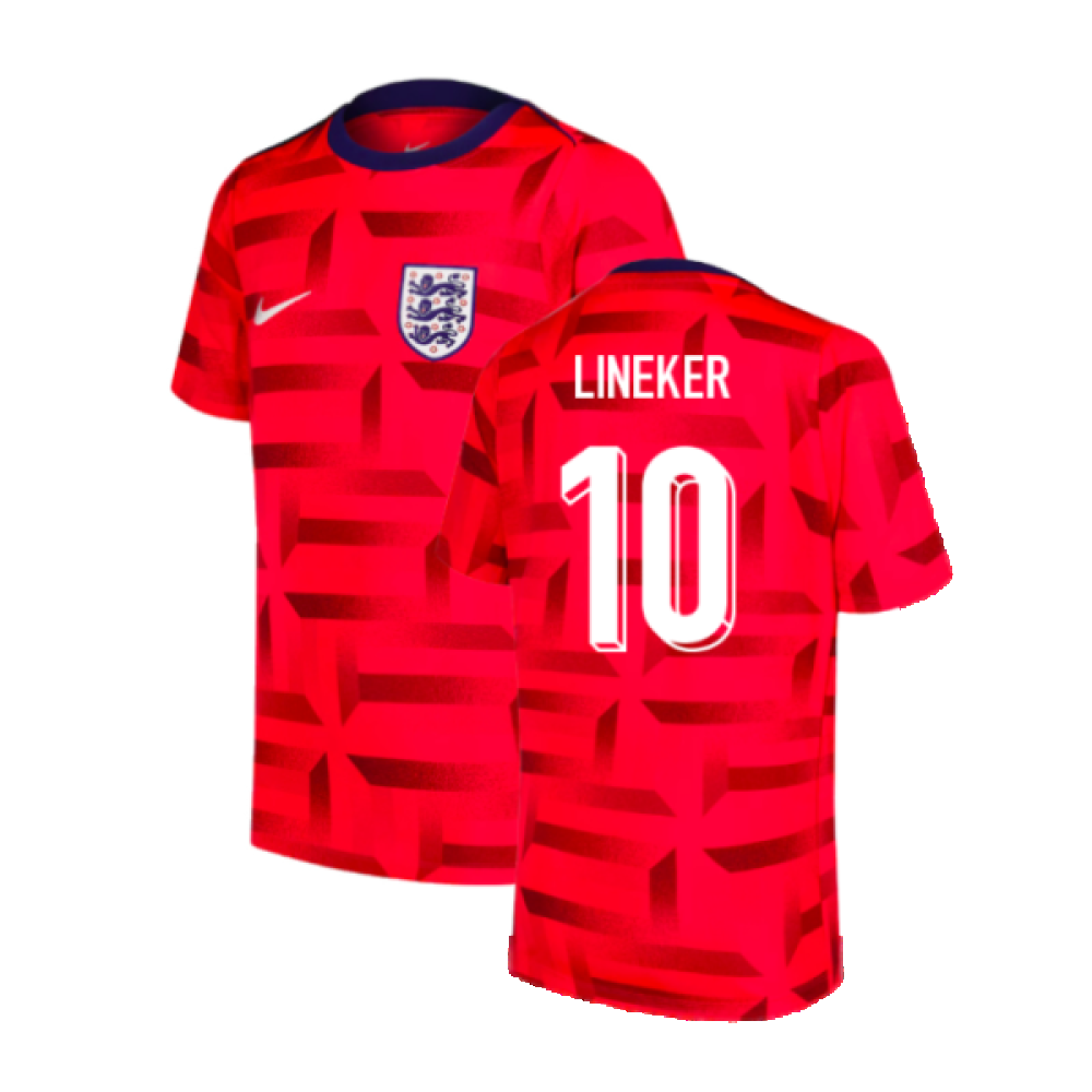 2024-2025 England Dri-FIT Pre-Match Shirt (Red) (Lineker 10)