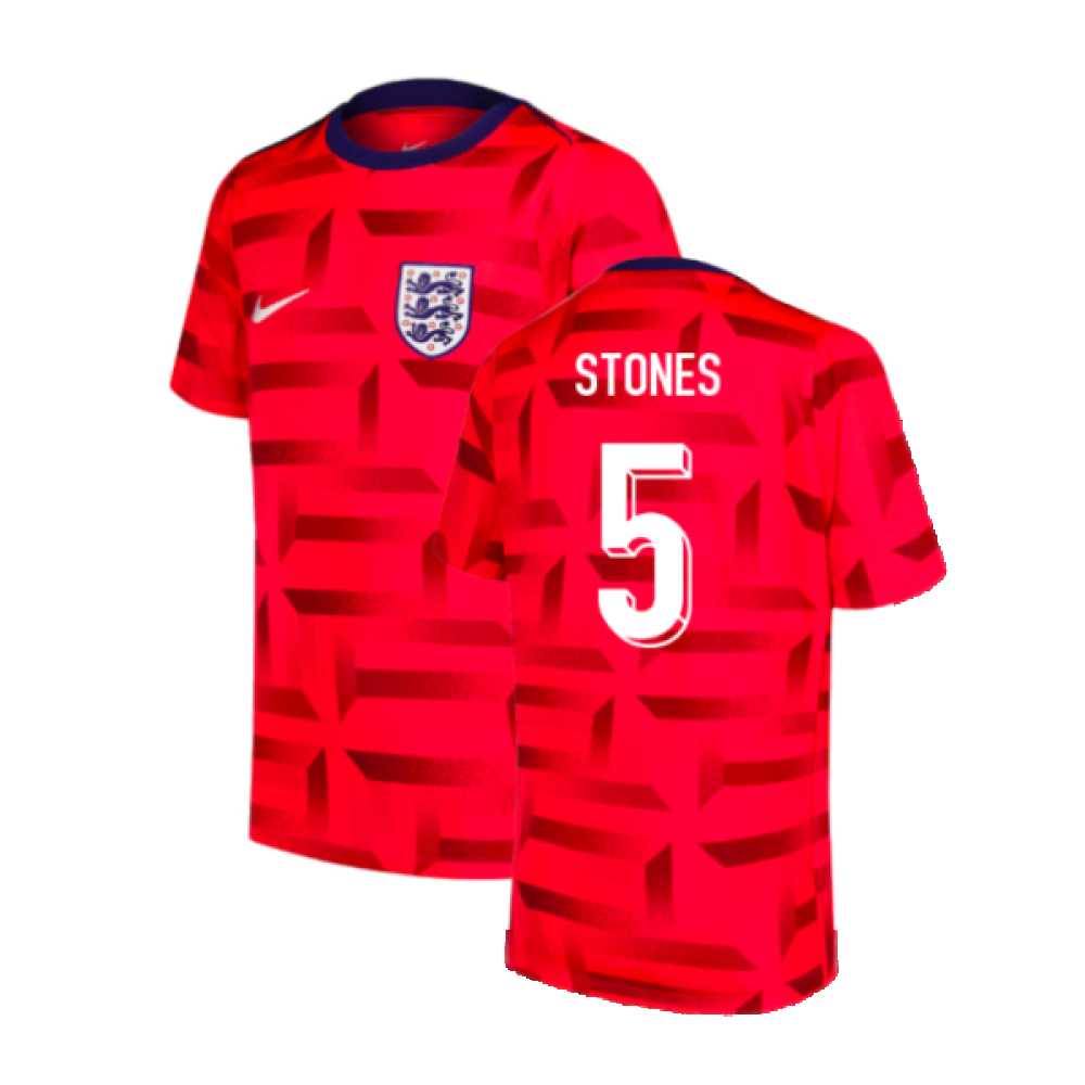 2024-2025 England Dri-FIT Pre-Match Shirt (Red) (Stones 5)