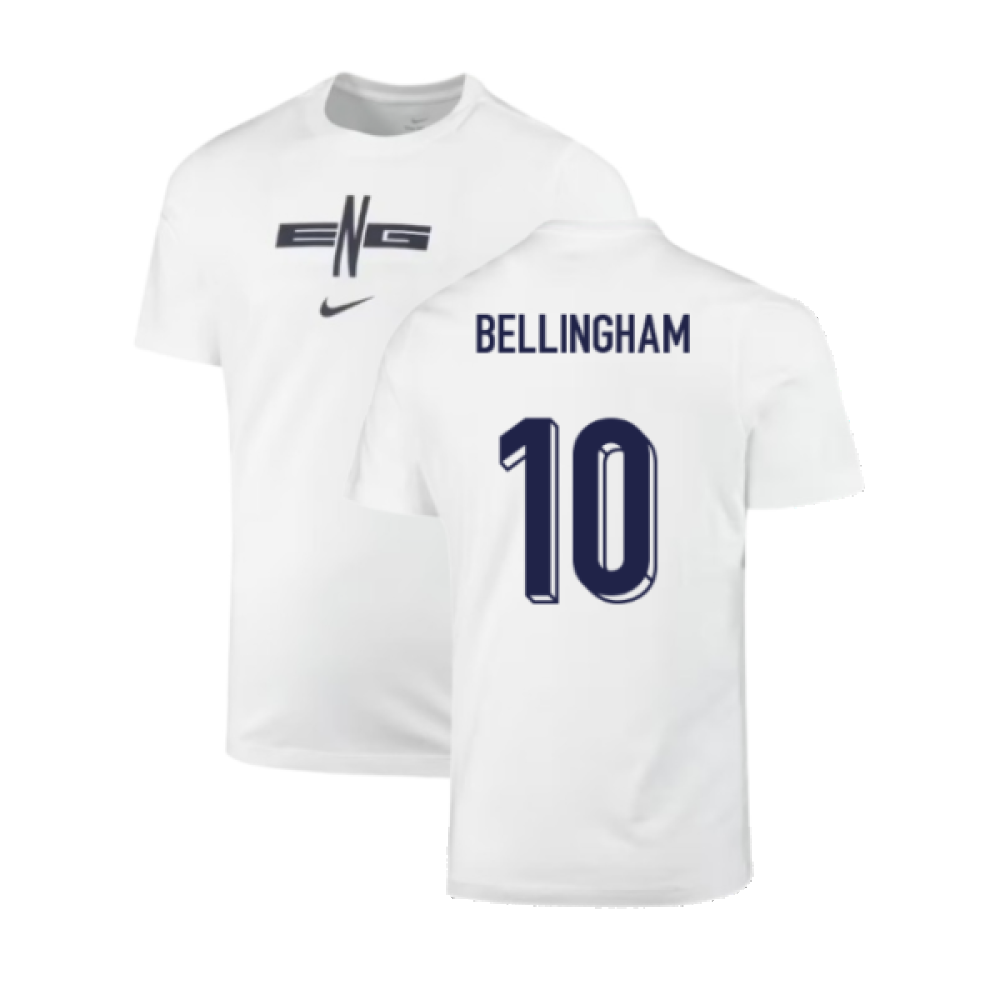 2024-2025 England Soccer T-Shirt (White) (Bellingham 10)