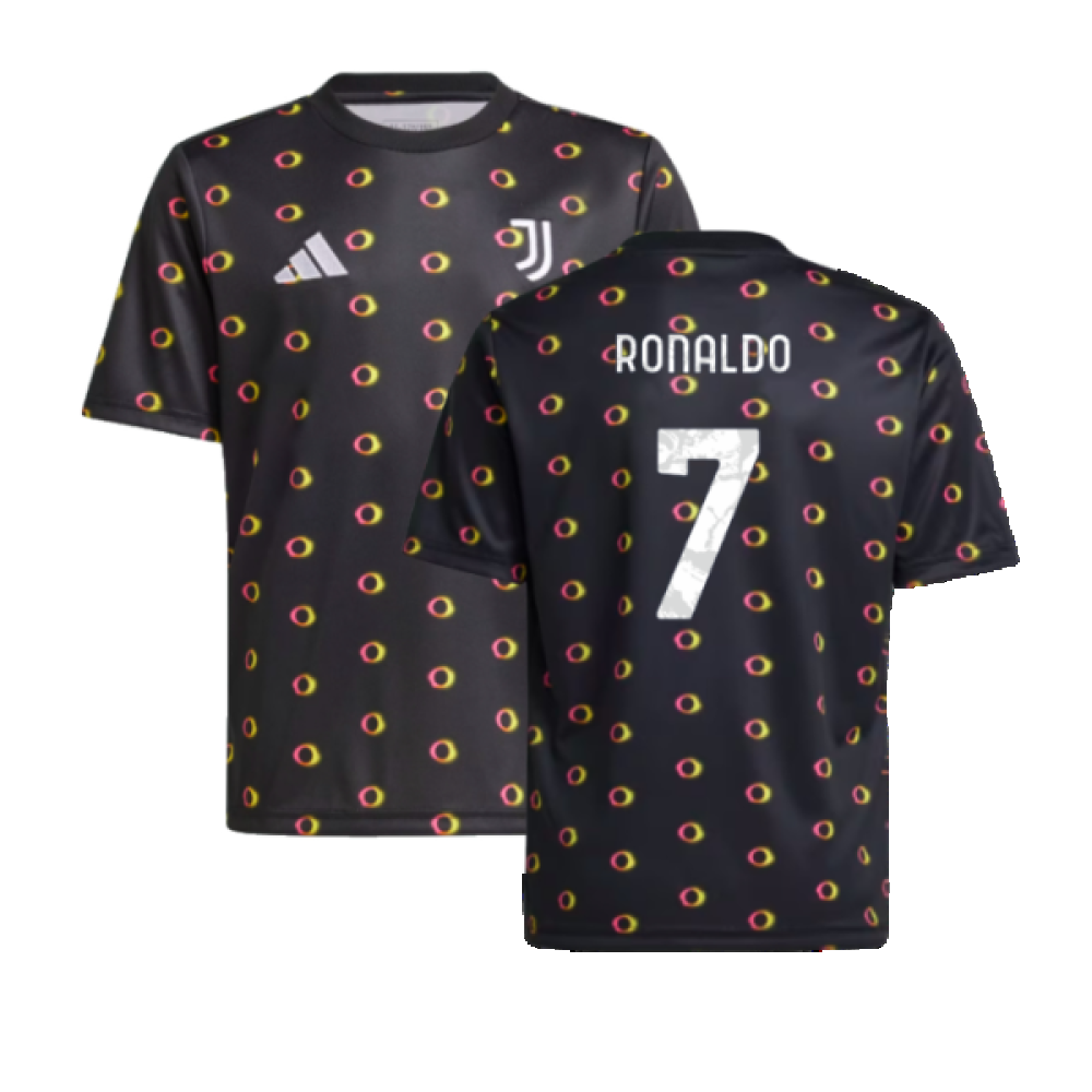 2024-2025 Juventus Pre-Match Shirt (Black) - Kids (Ronaldo 7)