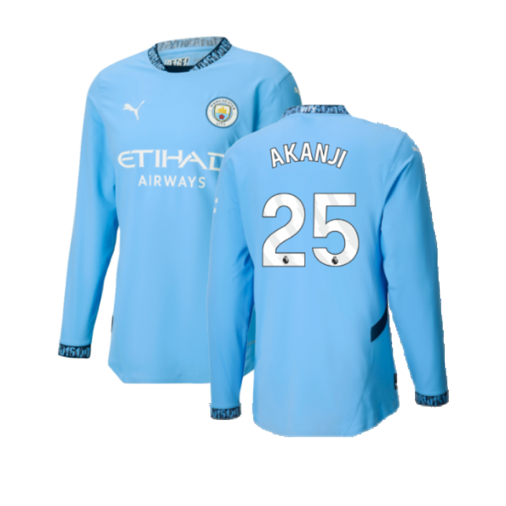 2024-2025 Man City Authentic Long Sleeve Home Shirt (Akanji 25)