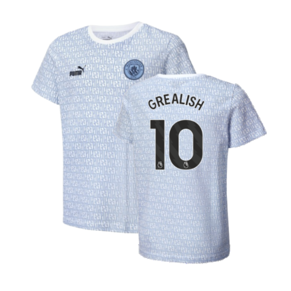 2024-2025 Man City ftblCulture Tee AOP (Light Blue) - Kids (Grealish 10)