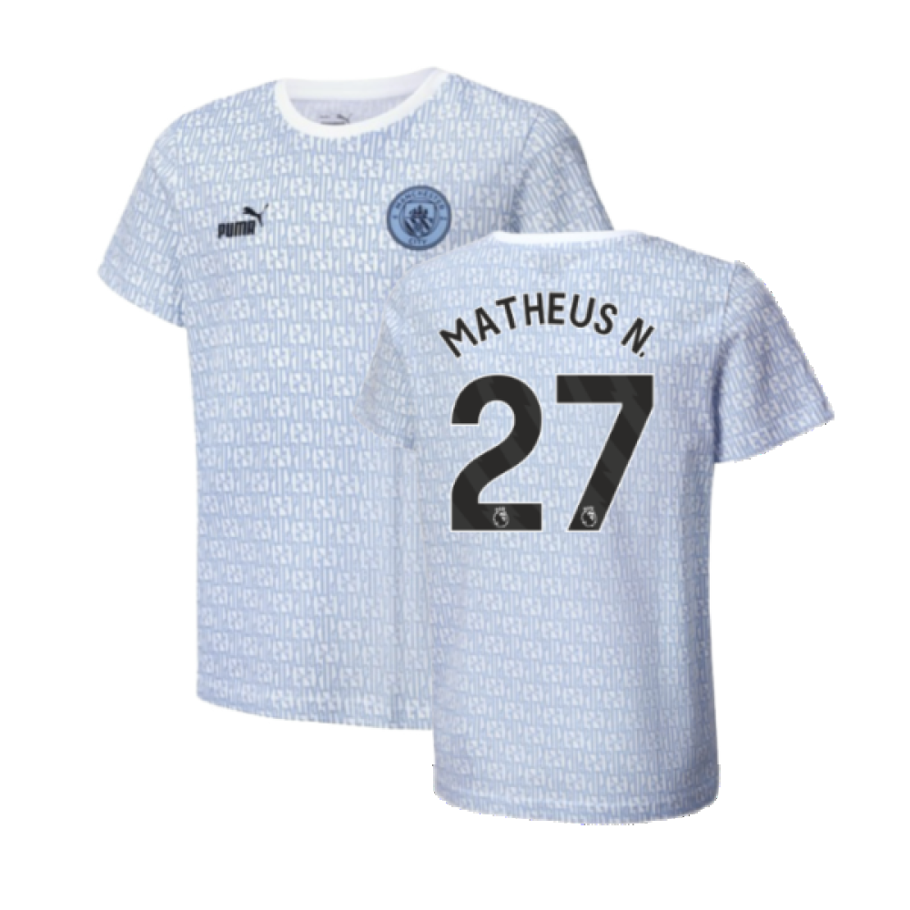 2024-2025 Man City ftblCulture Tee AOP (Light Blue) - Kids (Matheus N. 27)