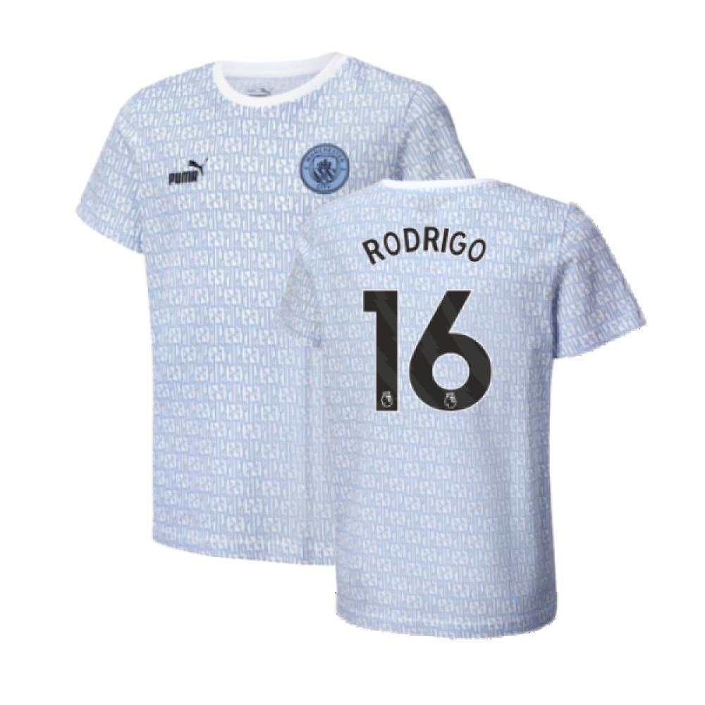 2024-2025 Man City ftblCulture Tee AOP (Light Blue) - Kids (Rodrigo 16)