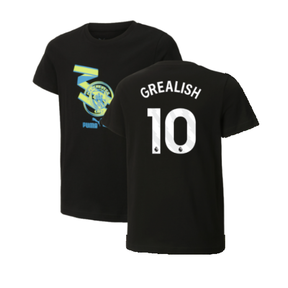 2024-2025 Man City ftblCulture Tee (Black) - Kids (Grealish 10)