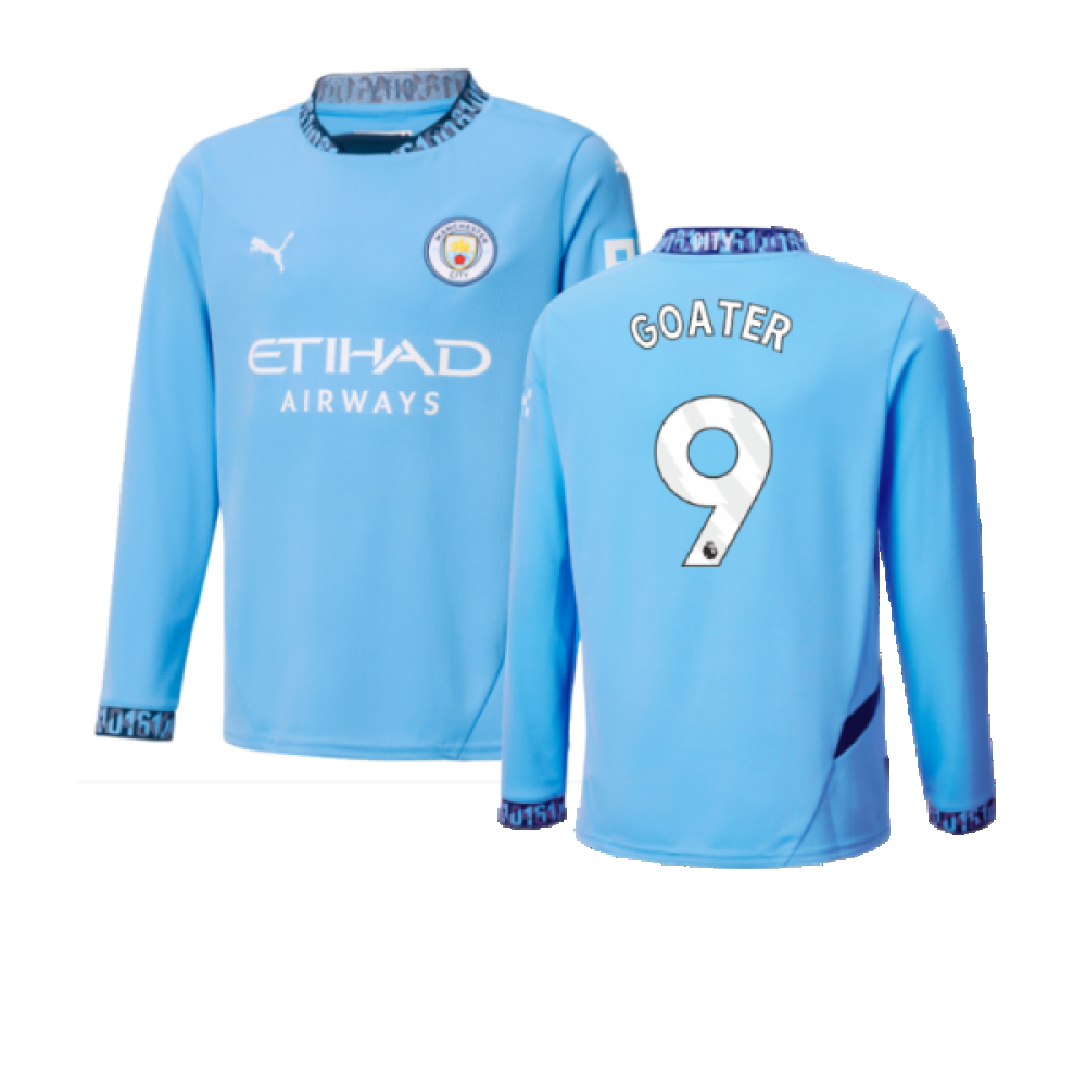 2024-2025 Man City Home Long Sleeve Shirt (Kids) (Goater 9)