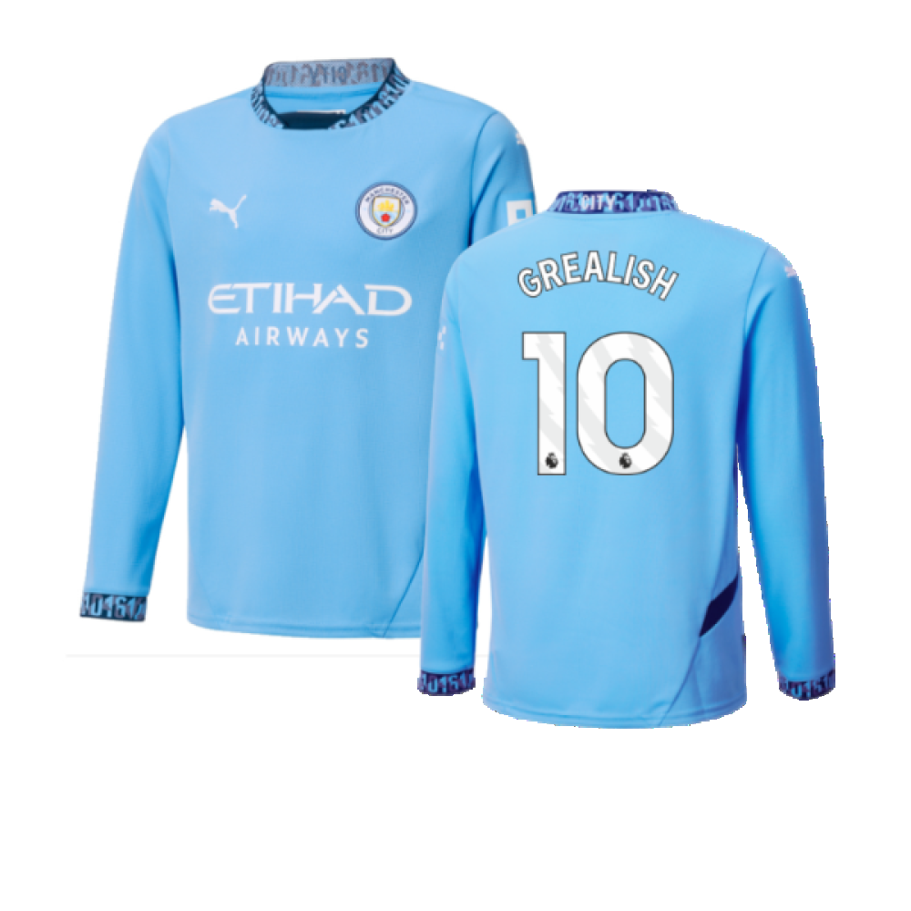 2024-2025 Man City Home Long Sleeve Shirt (Kids) (Grealish 10)