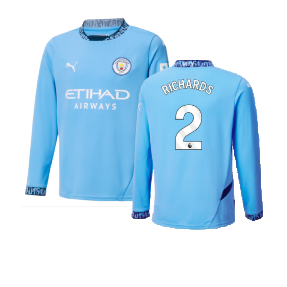 2024-2025 Man City Home Long Sleeve Shirt (Kids) (Richards 2)