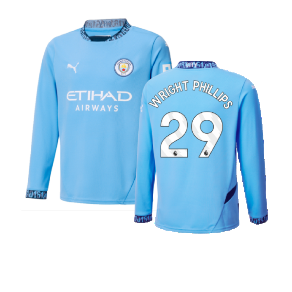 2024-2025 Man City Home Long Sleeve Shirt (Kids) (Wright Phillips 29)