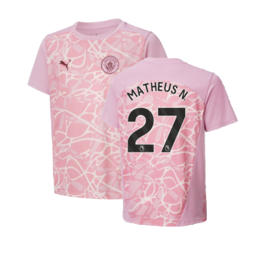 2024-2025 Man City Pre-Match Shirt (Pink Icing) - Kids (Matheus N. 27)