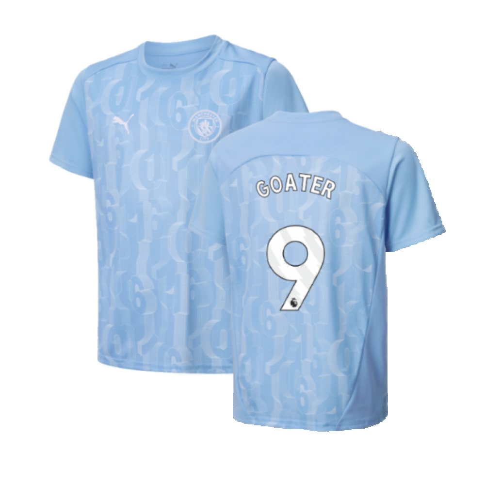 2024-2025 Man City Prematch SS Shirt (Light Blue) - Kids (Goater 9)