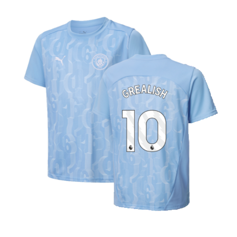 2024-2025 Man City Prematch SS Shirt (Light Blue) - Kids (Grealish 10)