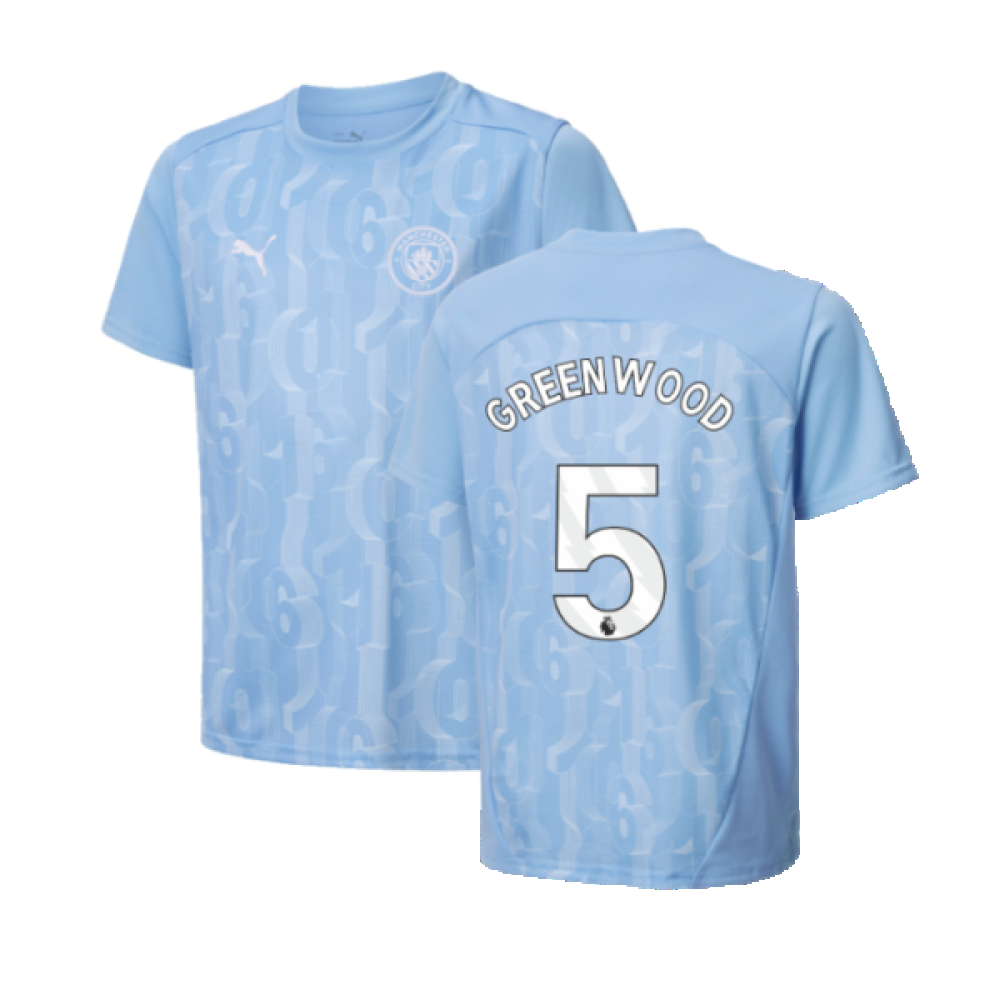 2024-2025 Man City Prematch SS Shirt (Light Blue) - Kids (Greenwood 5)