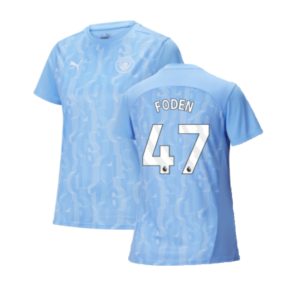 2024-2025 Man City Prematch SS Shirt (Light Blue) - Womens (Foden 47)