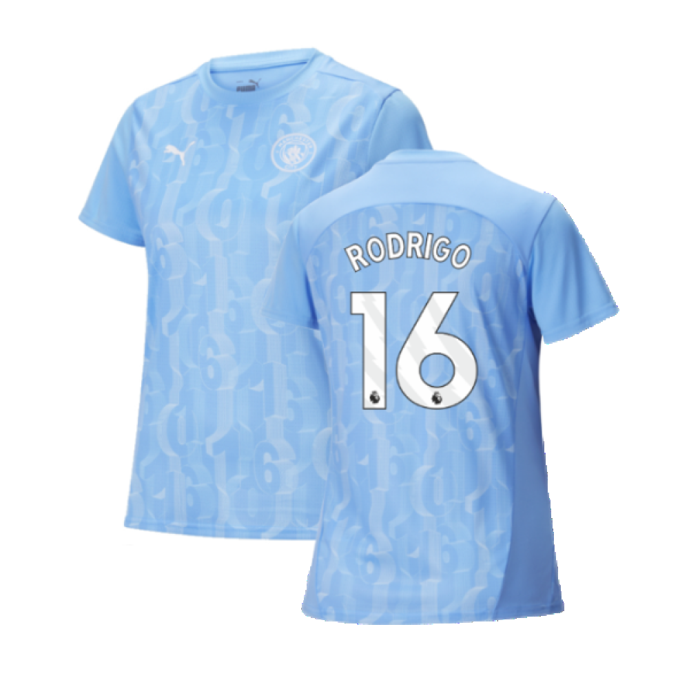 2024-2025 Man City Prematch SS Shirt (Light Blue) - Womens (Rodrigo 16)