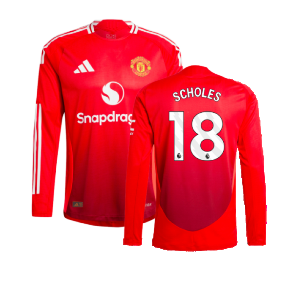 2024-2025 Man Utd Authentic Long Sleeve Home Shirt (Scholes 18)