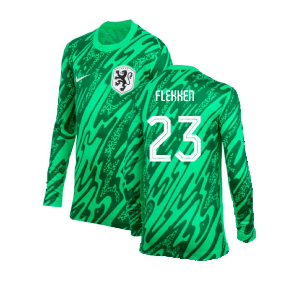 2024-2025 Netherlands Home Goalkeeper Shirt (Green) - Kids (Flekken 23)