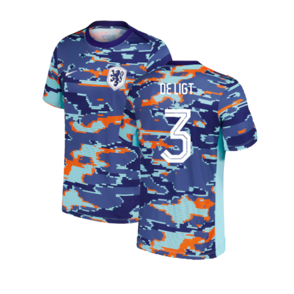 2024-2025 Netherlands Pre-Match Training Shirt (Blue) - Kids (De Ligt 3)