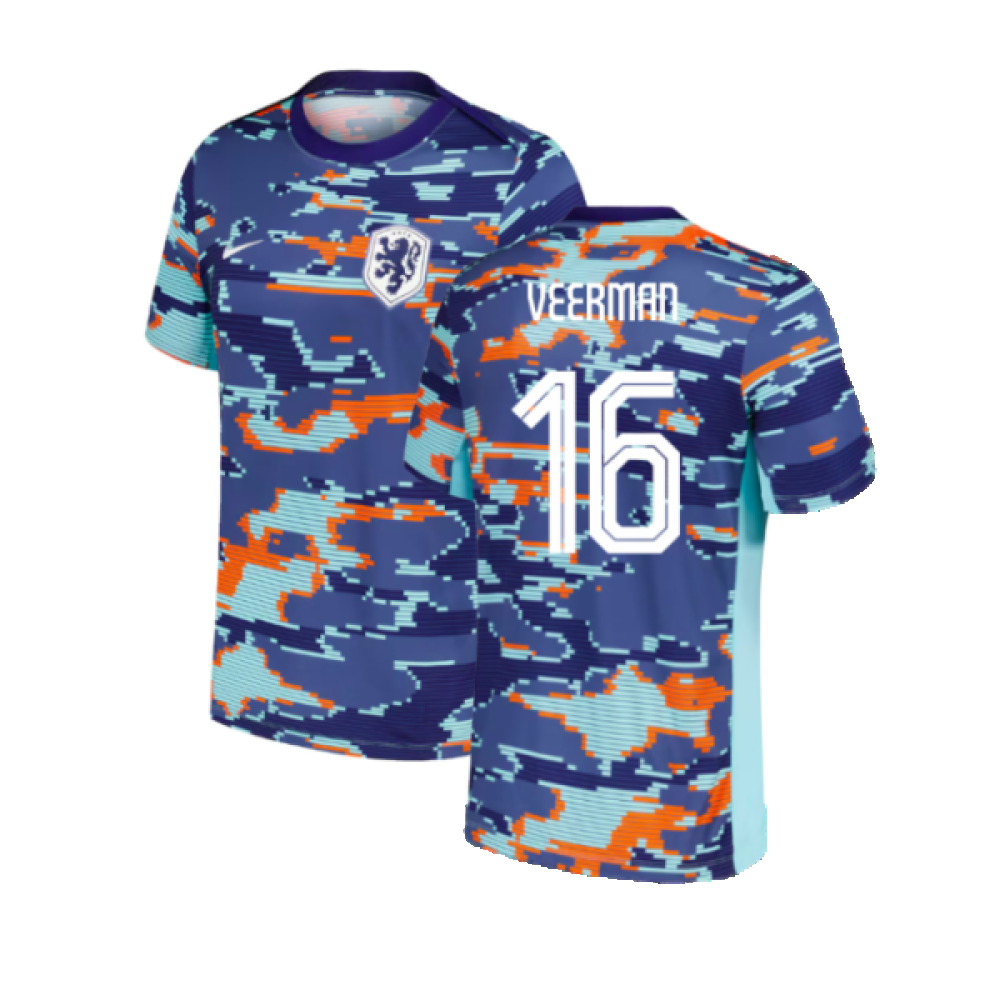 2024-2025 Netherlands Pre-Match Training Shirt (Blue) - Kids (Veerman 16)