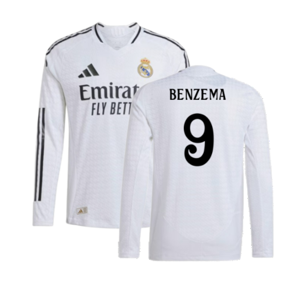 2024-2025 Real Madrid Authentic Long Sleeve Home Shirt (Benzema 9)