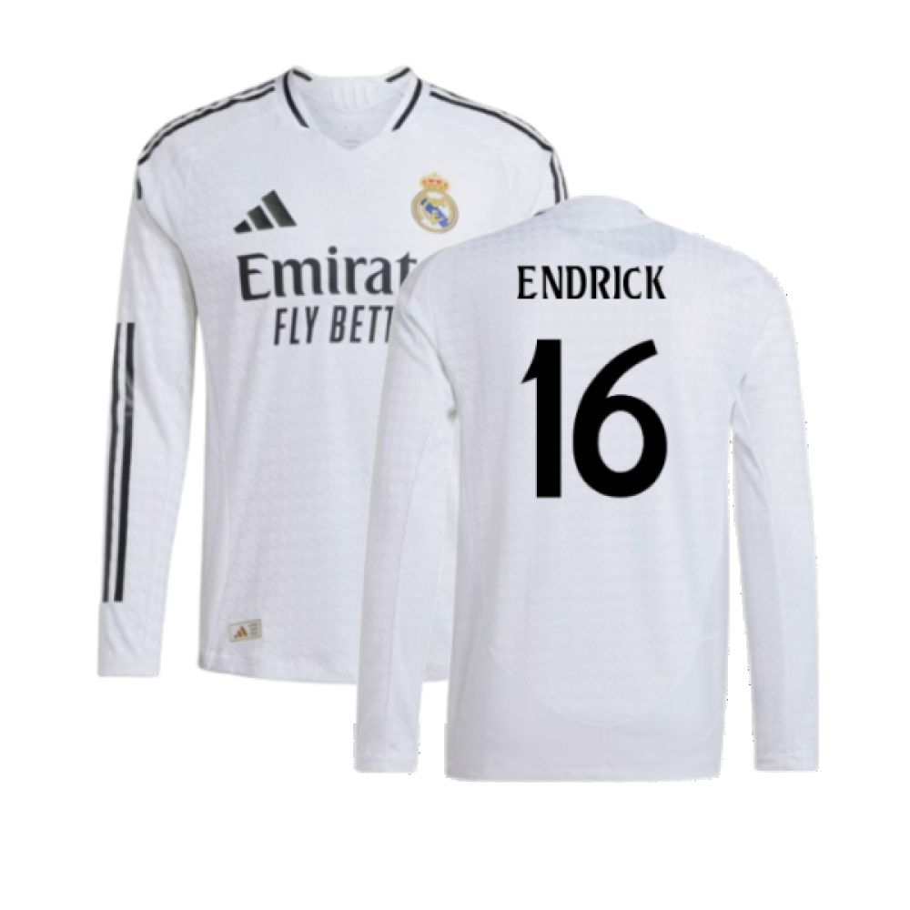 2024-2025 Real Madrid Authentic Long Sleeve Home Shirt (Endrick 16)