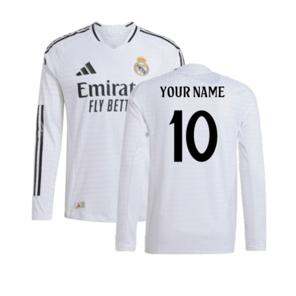 2024-2025 Real Madrid Authentic Long Sleeve Home Shirt (Your Name)