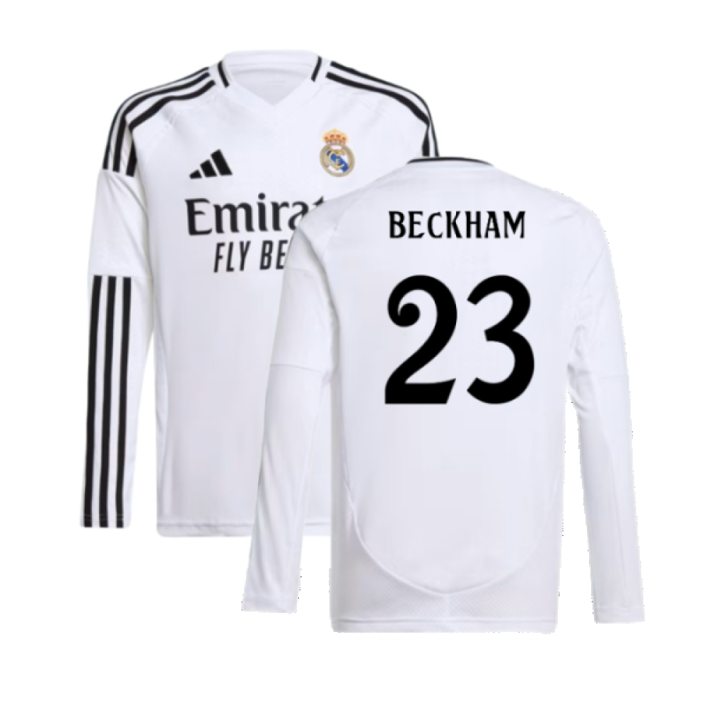 2024-2025 Real Madrid Long Sleeve Home Shirt (Kids) (Beckham 23)