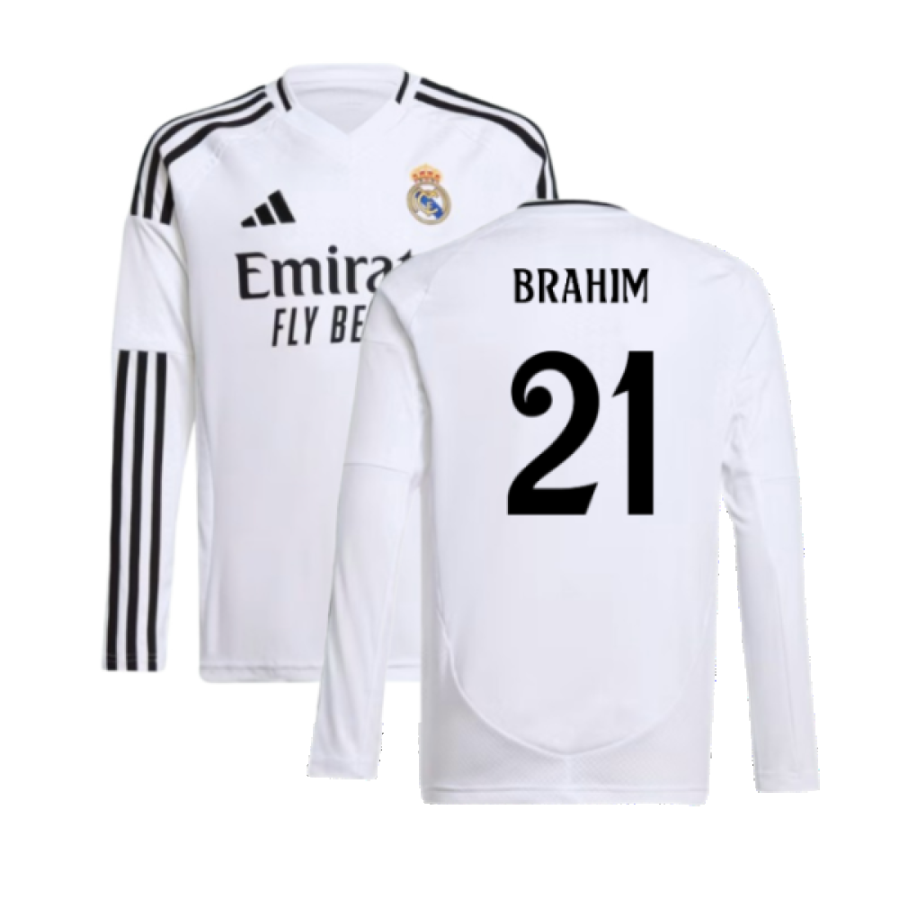 2024-2025 Real Madrid Long Sleeve Home Shirt (Kids) (Brahim 21)