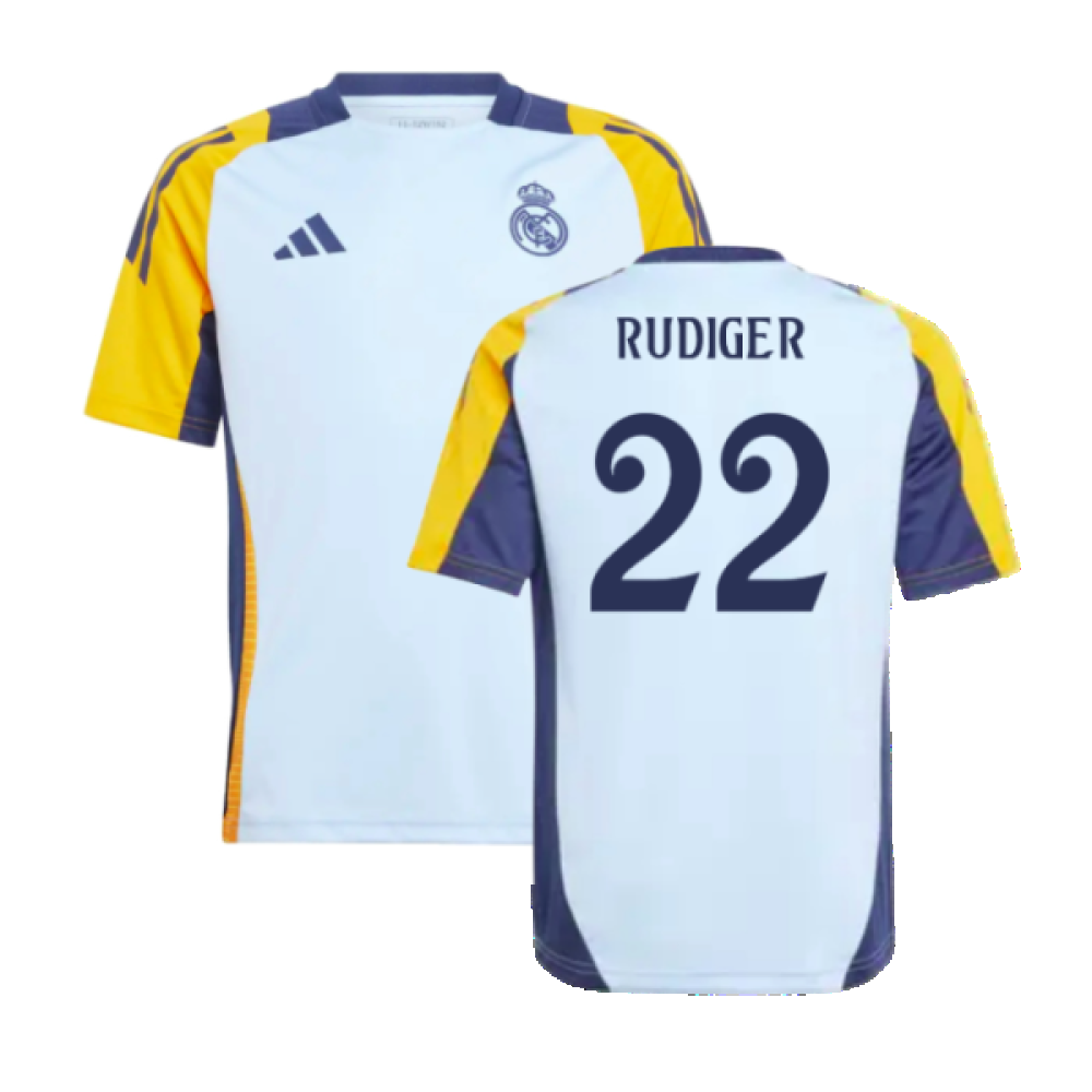 2024-2025 Real Madrid Training Shirt (Glow Blue) - Kids (Rudiger 22)