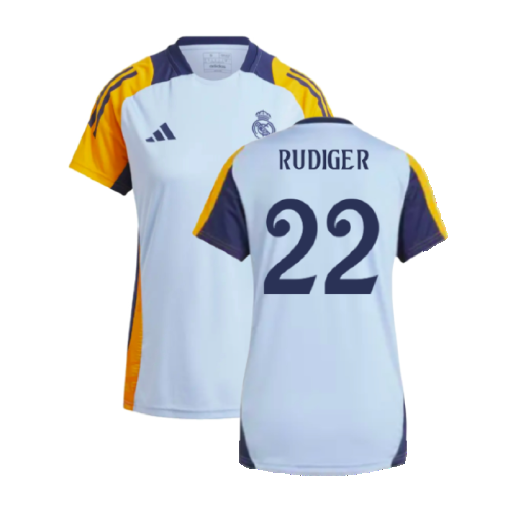 2024-2025 Real Madrid Training Shirt (Glow Blue) - Womens (Rudiger 22)