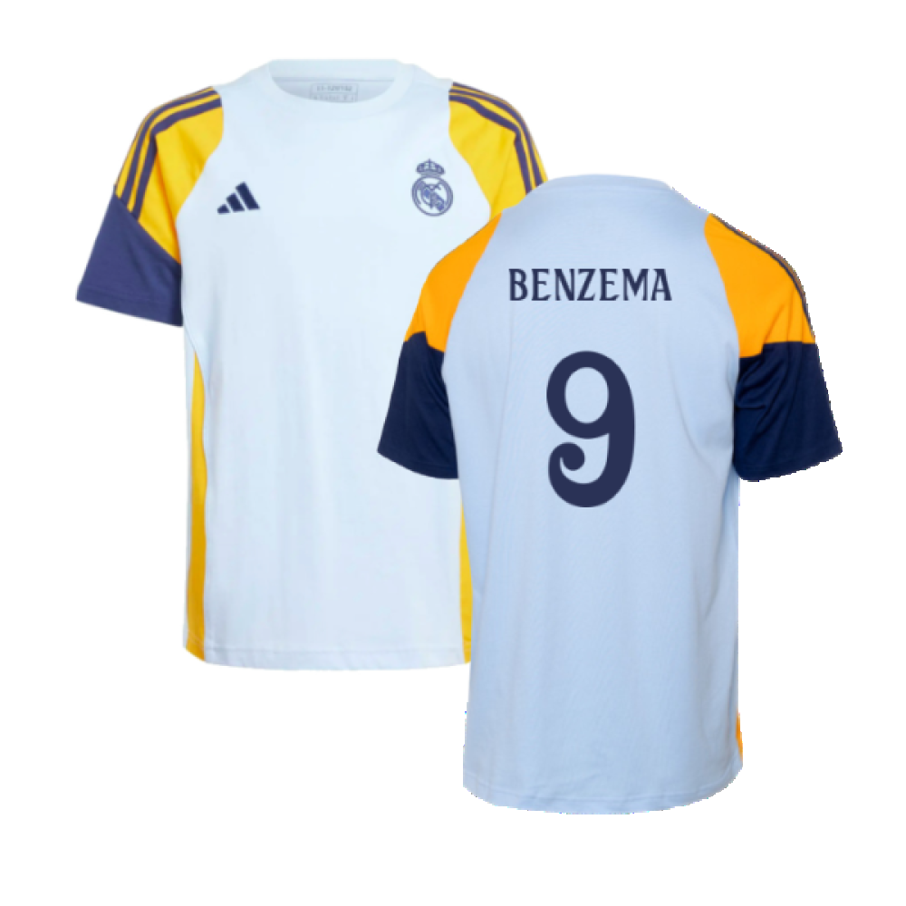 2024-2025 Real Madrid Training Tee (Glow Blue) - Kids (Benzema 9)