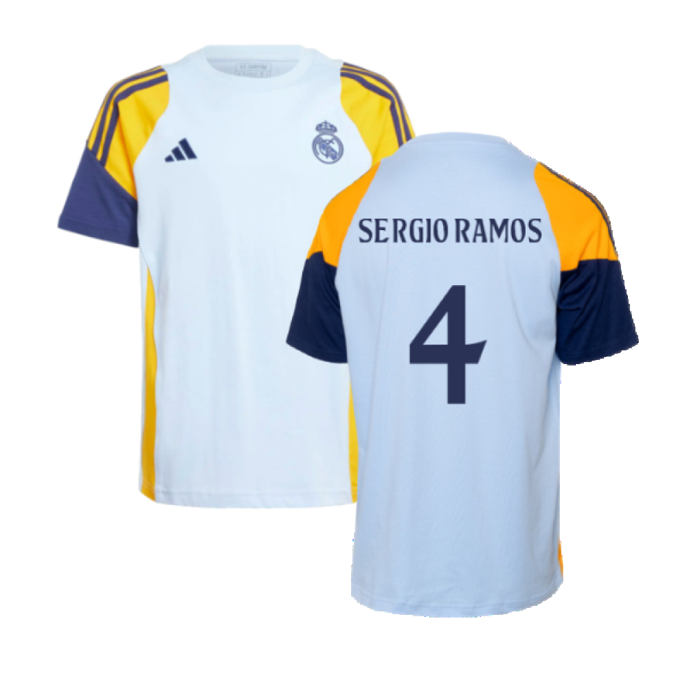 2024-2025 Real Madrid Training Tee (Glow Blue) - Kids (Sergio Ramos 4)