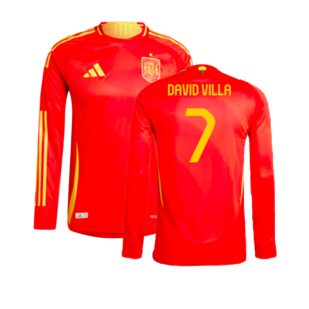 2024-2025 Spain Authentic Long Sleeve Home Shirt (David Villa 7)