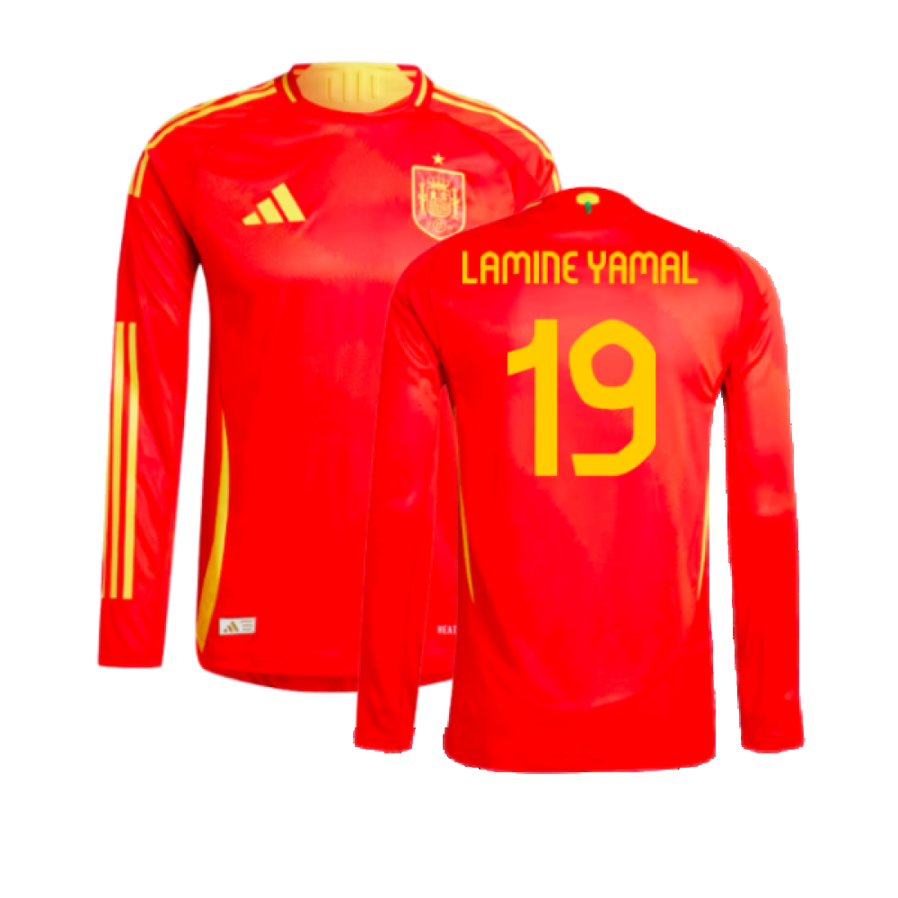 2024-2025 Spain Authentic Long Sleeve Home Shirt (Lamine Yamal 19)