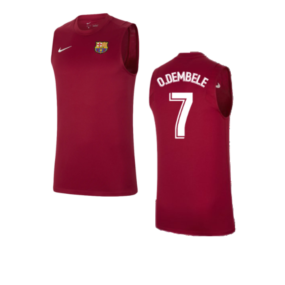 2021-2022 Barcelona Pre-Match Training Shirt (Blue) - Kids (O.DEMBELE 7)