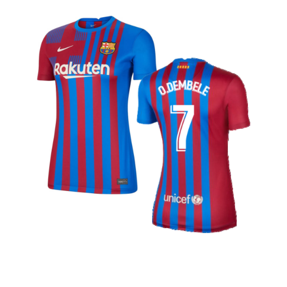 2021-2022 Barcelona Little Boys Home Kit (O.DEMBELE 7)