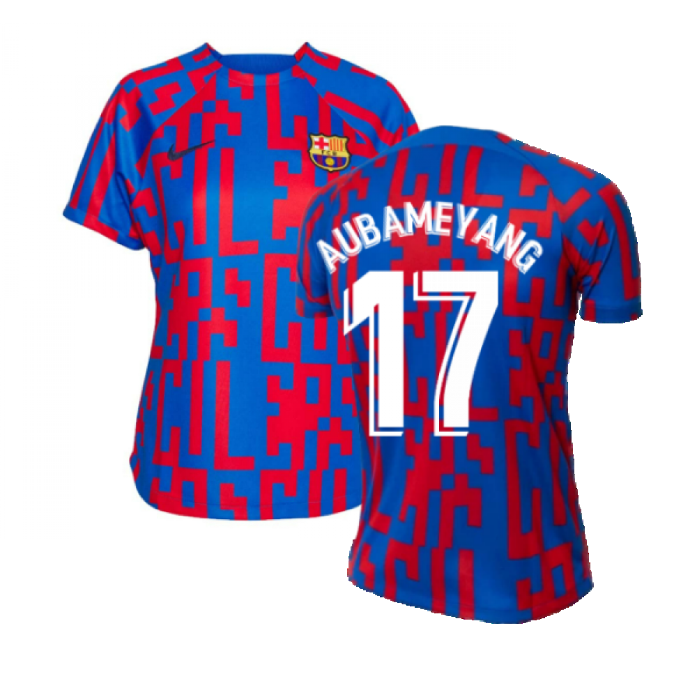 2022-2023 Barcelona Pre-Match Training Shirt (Blue) - Ladies (AUBAMEYANG 17)