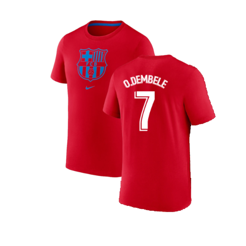 2022-2023 Barcelona Evergreen Crest Tee (Red) (O.DEMBELE 7)