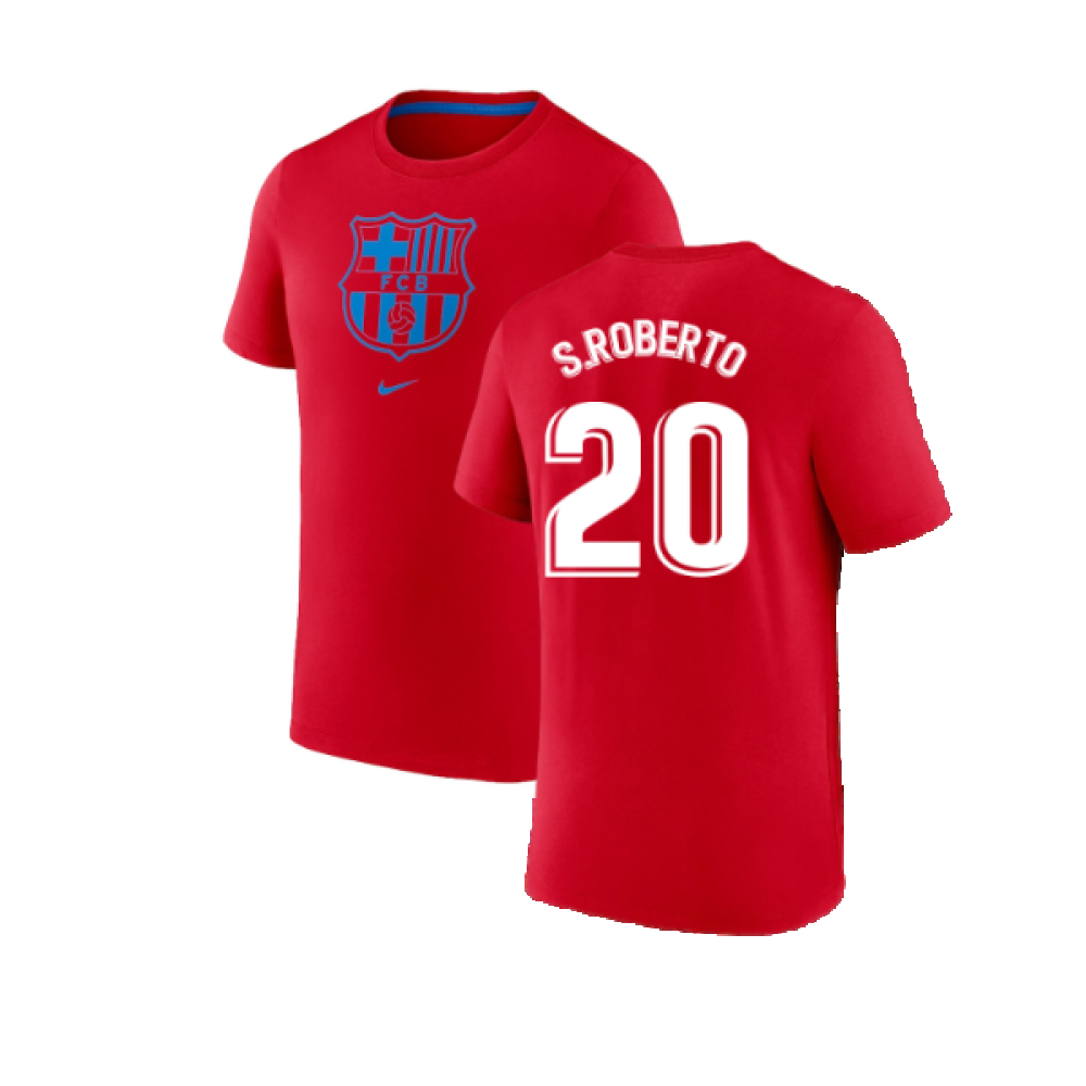 2022-2023 Barcelona Evergreen Crest Tee (Red) (S.ROBERTO 20)