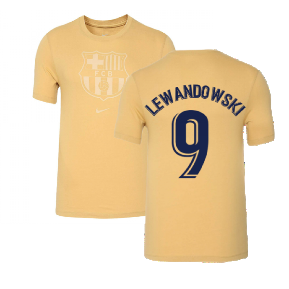 2022-2023 Barcelona Evergreen Crest Tee (Gold) (LEWANDOWSKI 9)