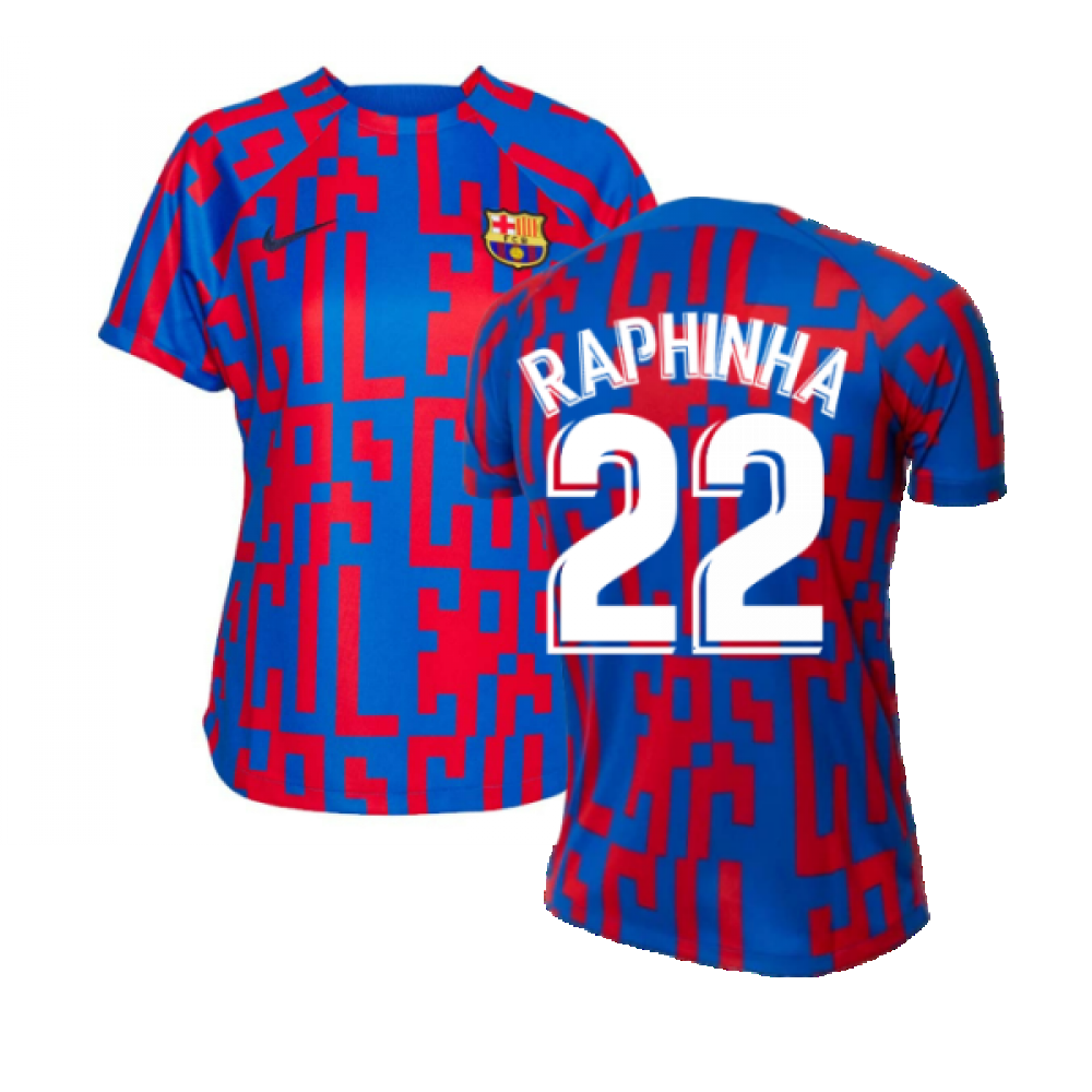 2022-2023 Barcelona Pre-Match Training Shirt (Blue) - Ladies (RAPHINHA 22)