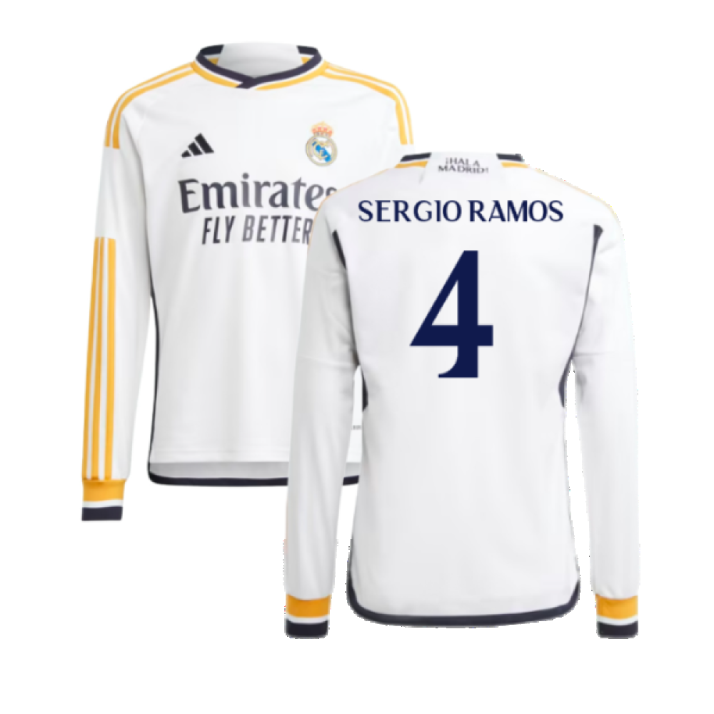 2023-2024 Real Madrid Long Sleeve Home Shirt (Kids) (Sergio Ramos 4)