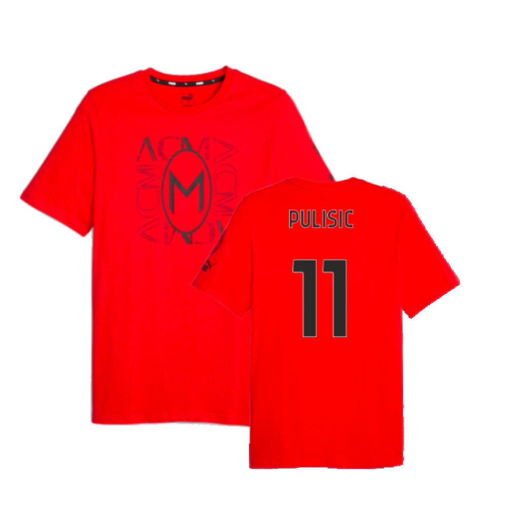 2023-2024 AC Milan FtblCore Graphic Tee (Red) (Pulisic 11)