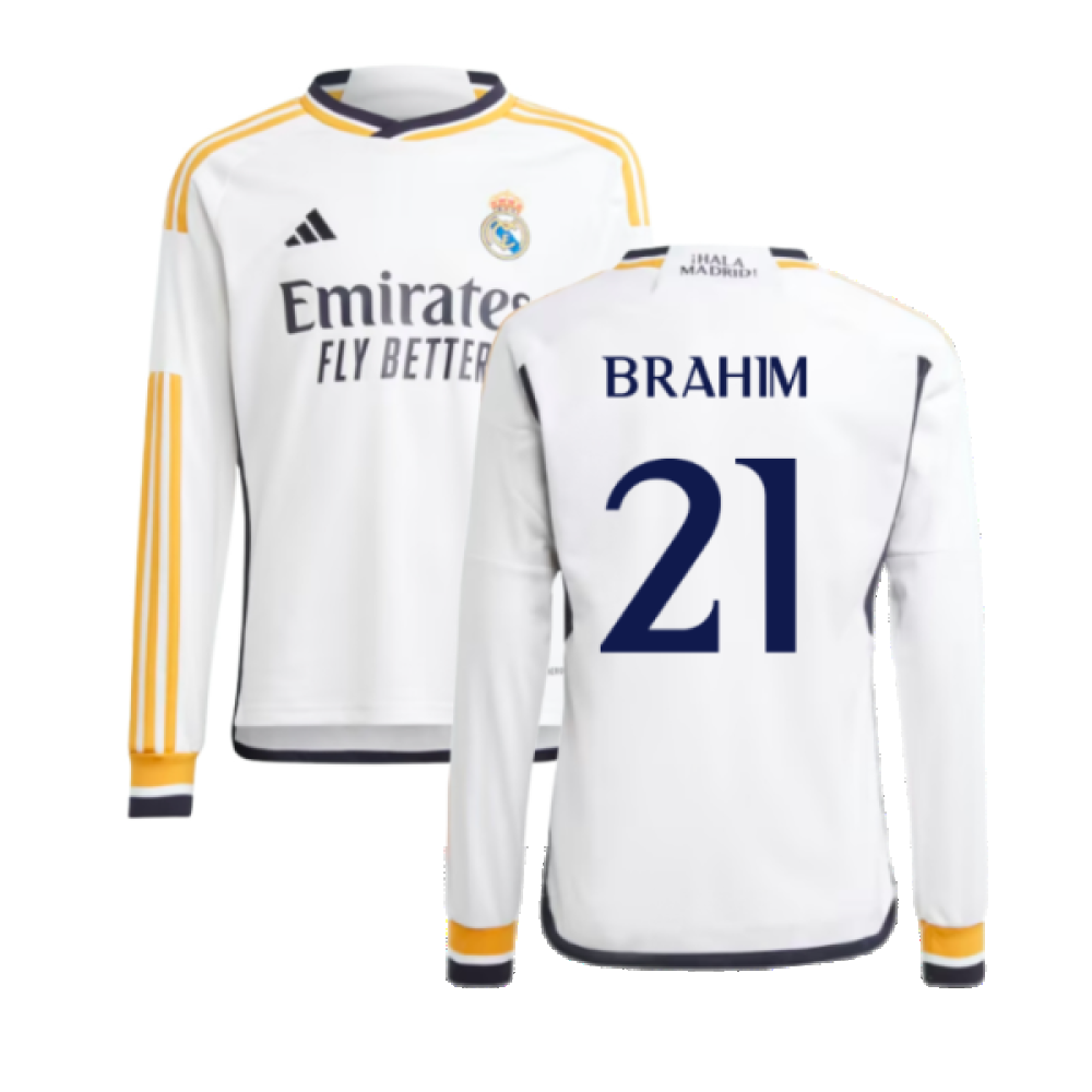 2023-2024 Real Madrid Long Sleeve Home Shirt (Kids) (Brahim 21)