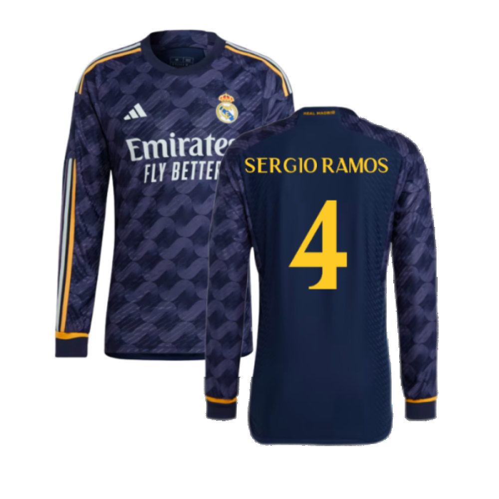 2023-2024 Real Madrid Authentic Long Sleeve Away Shirt (Sergio Ramos 4)